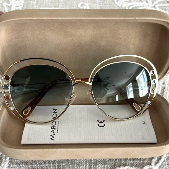 Chloe Gold Frame Sunglasses with Green Lenses - Picture 5 of 10